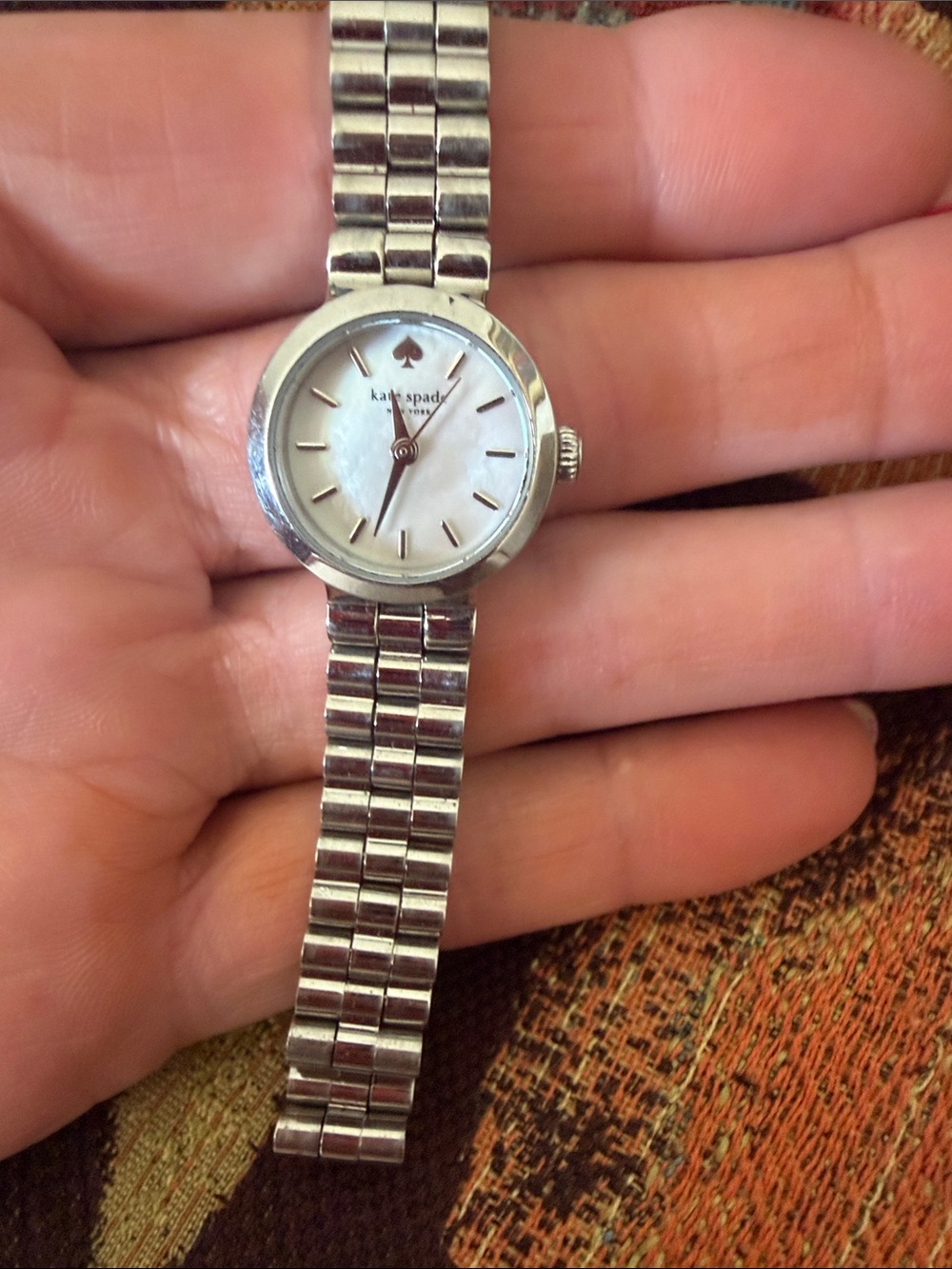 kate spade silver watch with mother-of-pearl dial